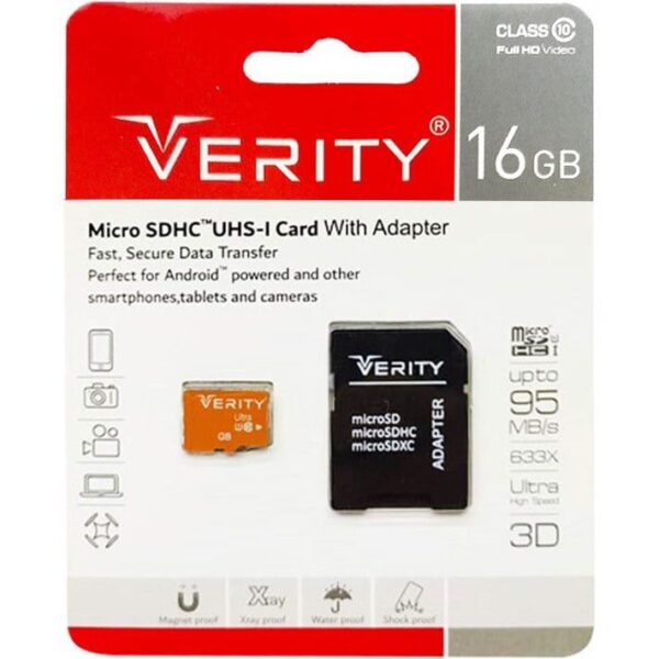 رم میکرو ۱۶ گیگ وریتی Verity Micro U1 95MB/s + خشاب