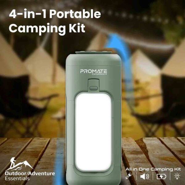 کیت چندمنظوره اسپیکر، چراغ و پاوربانک پرومیت 6000 میلی آمپر 12W مدل CampMate-4