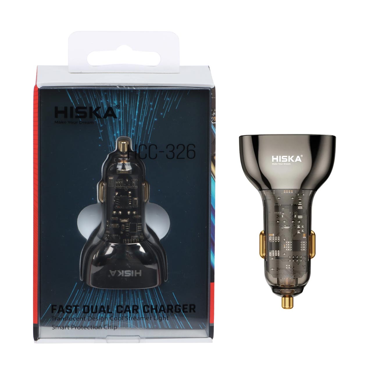 شارژر فندکی هیسکا 95W فست دو پورت مدل HCC-326
